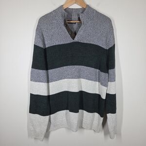 Chaps Horizontal Stripe Knit 1/4 Button Pullover Cotton Fisherman Preppy XL